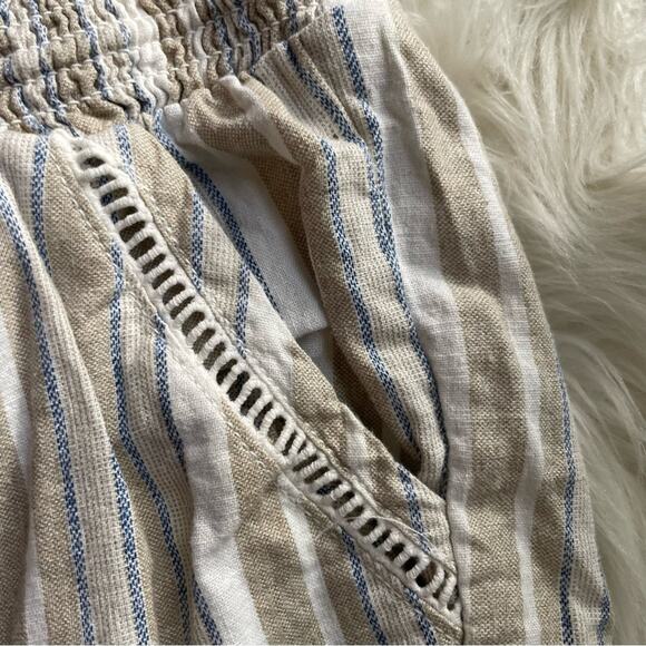 Linen Blend Shorts Pull On Neutral Blue Stripe - Picture 3 of 9
